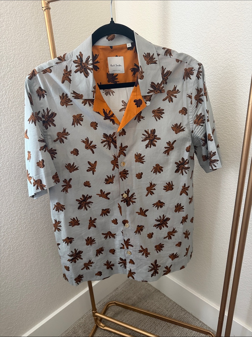 Paul Smith Men's Light Blue Short-Sleeve Floral Button-Up Shirt